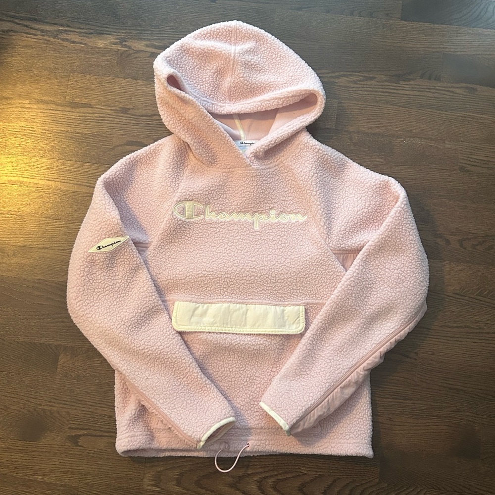 Pink sherpa champion hoodie